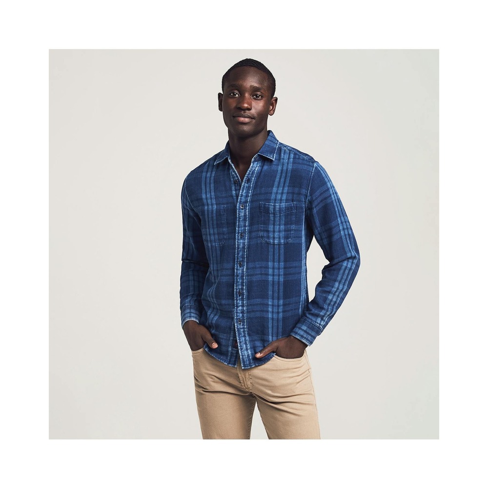 Faherty Reversible Belmar Shirt Mens XL Blue Plaid Double Cloth Button Down
